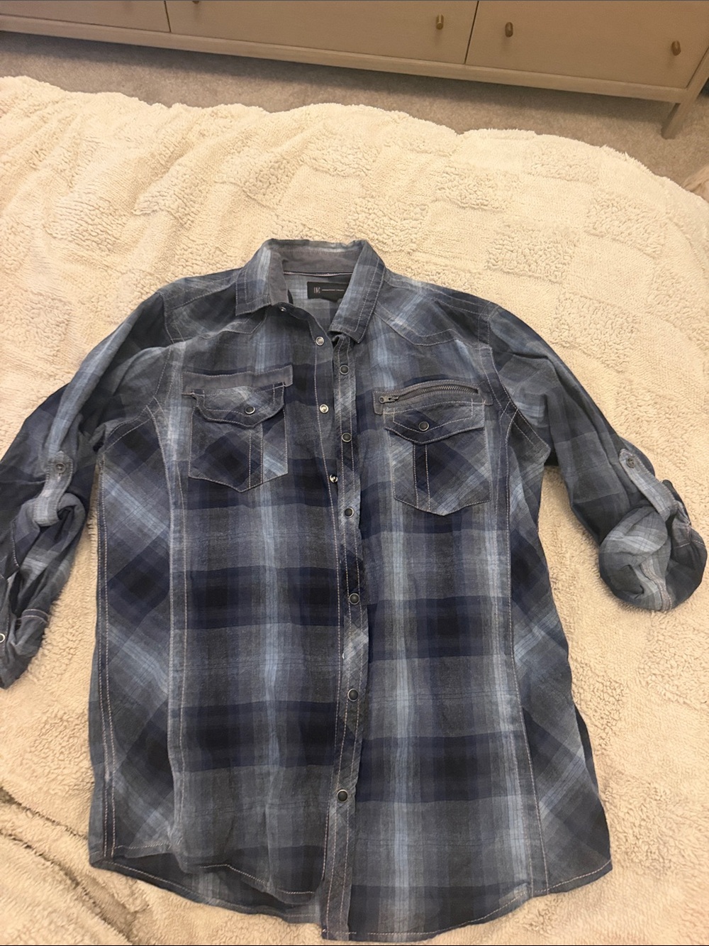 INC International Concepts Blue Plaid Button-Down Shirt